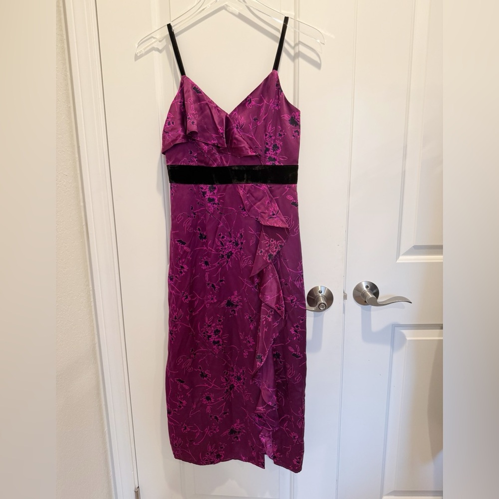 CINQ A SEPT Lara Silk Midi Dress Embossed Floral size 0 - Picture 2 of 8